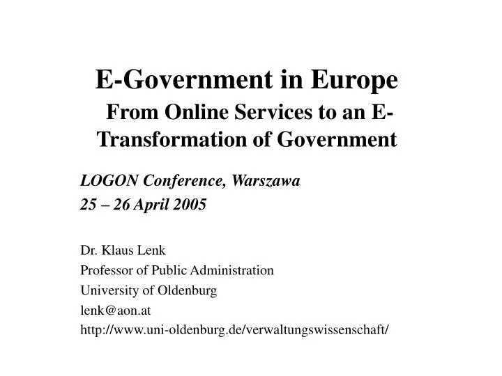 e government in europe from online services to an e transformation of government