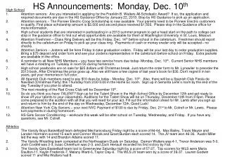 HS Announcements: Monday, Dec. 10 th