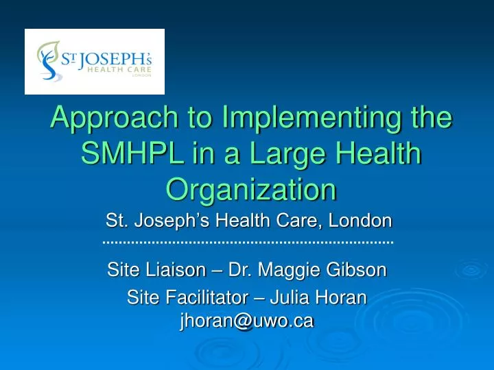 approach to implementing the smhpl in a large health organization