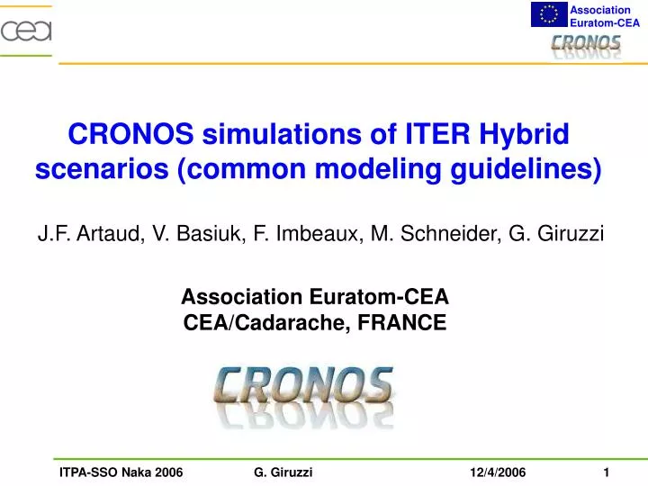 cronos simulations of iter hybrid scenarios common modeling guidelines