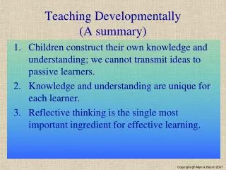 Teaching Developmentally (A summary)