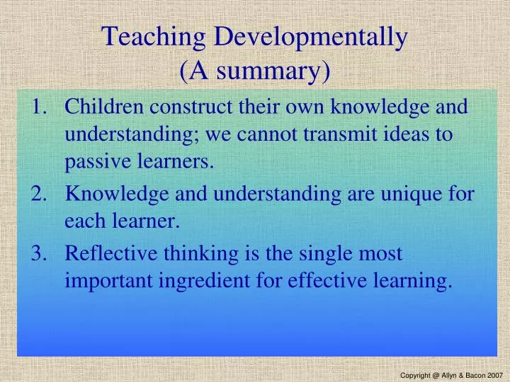 teaching developmentally a summary