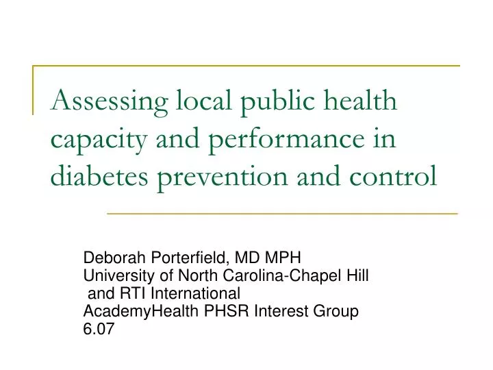 assessing local public health capacity and performance in diabetes prevention and control