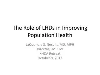 The Role of LHDs in Improving Population Health