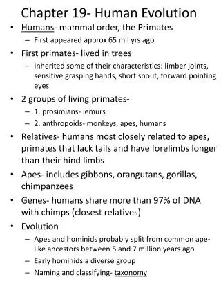 Chapter 19- Human Evolution