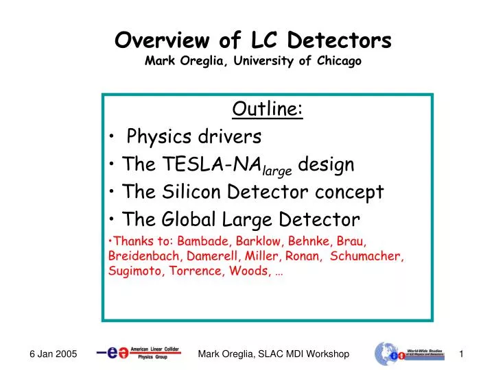 overview of lc detectors mark oreglia university of chicago
