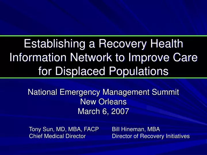 establishing a recovery health information network to improve care for displaced populations