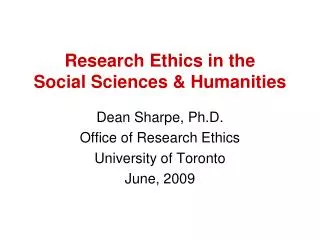 Research Ethics in the Social Sciences &amp; Humanities