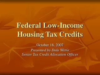 Federal Low-Income Housing Tax Credits