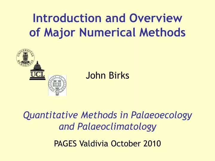 quantitative methods in palaeoecology and palaeoclimatology pages valdivia october 2010