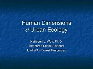 Human Dimensions of Urban Ecology