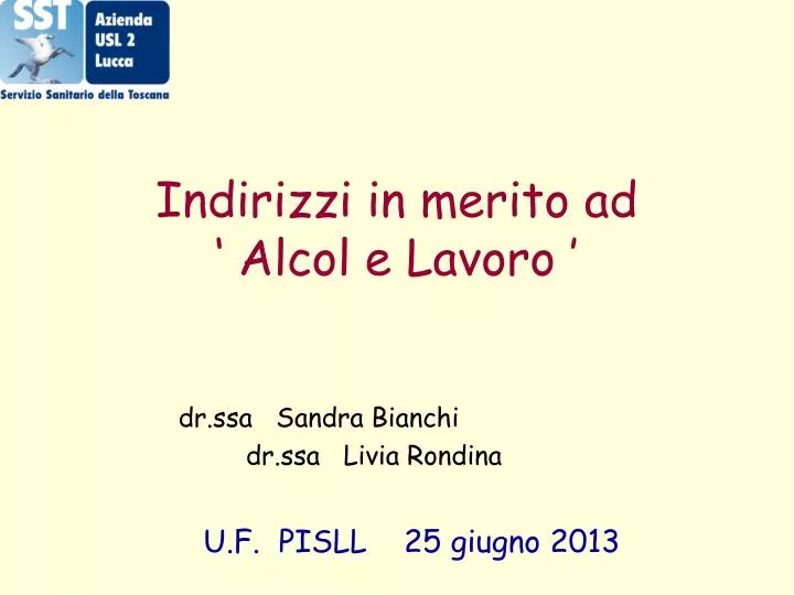 indirizzi in merito ad alcol e lavoro