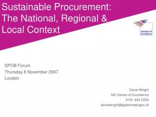 Sustainable Procurement: The National, Regional &amp; Local Context