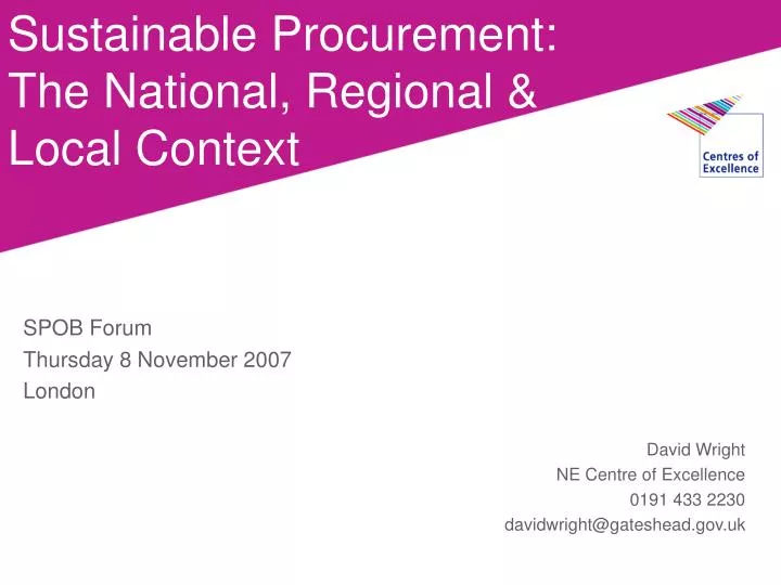 sustainable procurement the national regional local context