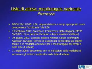 liste di attesa monitoraggio nazionale premesse