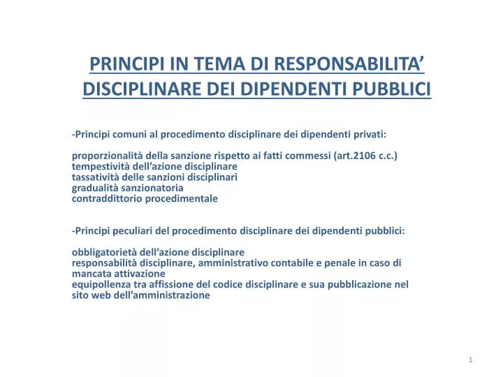 principi in tema di responsabilita disciplinare dei dipendenti pubblici