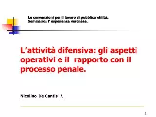 L’attività difensiva: gli aspetti operativi e il rapporto con il processo penale.