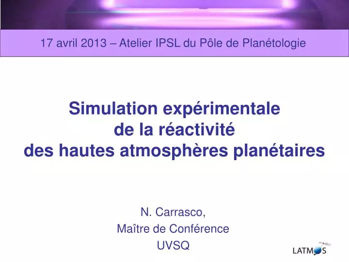 simulation exp rimentale de la r activit des hautes atmosph res plan taires