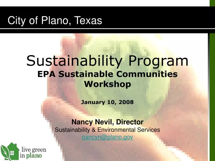 sustainability program epa sustainable communities workshop january 10 2008