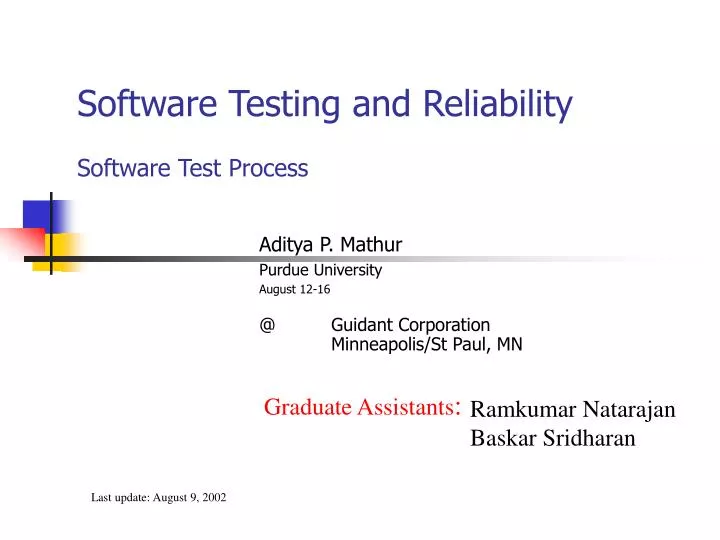 software testing and reliability software test process