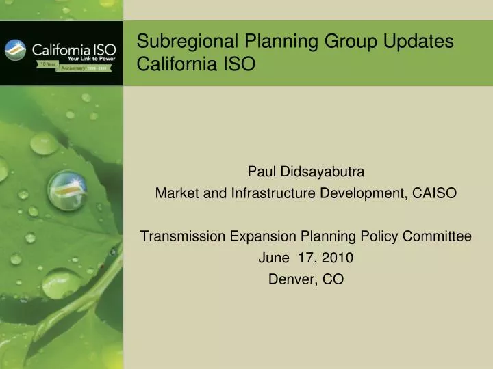 subregional planning group updates california iso