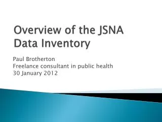 Overview of the JSNA Data Inventory