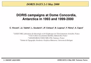 DORIS campaigns at Dome Concordia, Antarctica in 1993 and 1999-2000