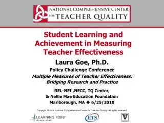 Student Learning and Achievement in Measuring Teacher Effectiveness