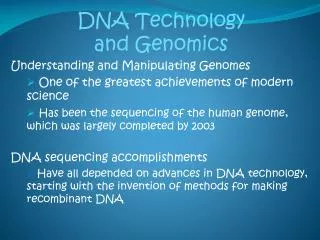 DNA Technology and Genomics