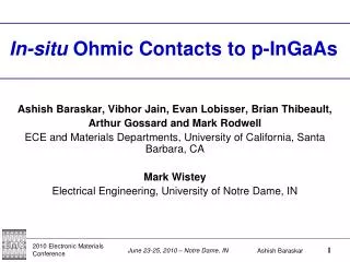 In-situ Ohmic Contacts to p-InGaAs