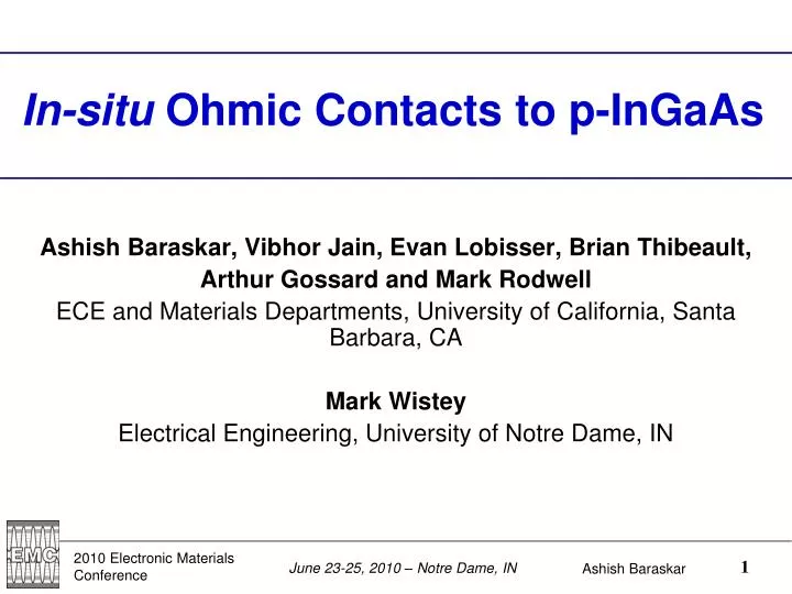 in situ ohmic contacts to p ingaas