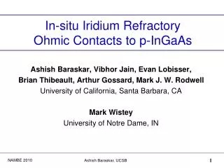 In-situ Iridium Refractory Ohmic Contacts to p-InGaAs