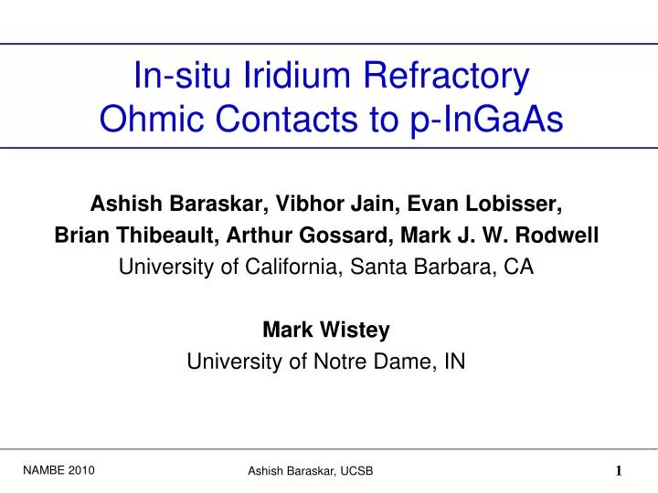in situ iridium refractory ohmic contacts to p ingaas