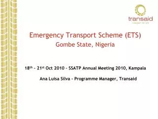 Emergency Transport Scheme (ETS) Gombe State, Nigeria