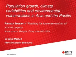 Population growth, climate variabilities and environmental vulnerabilities in Asia and the Pacific