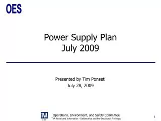 Power Supply Plan July 2009