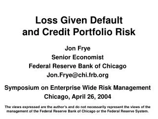 Loss Given Default and Credit Portfolio Risk