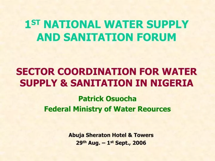 sector coordination for water supply sanitation in nigeria