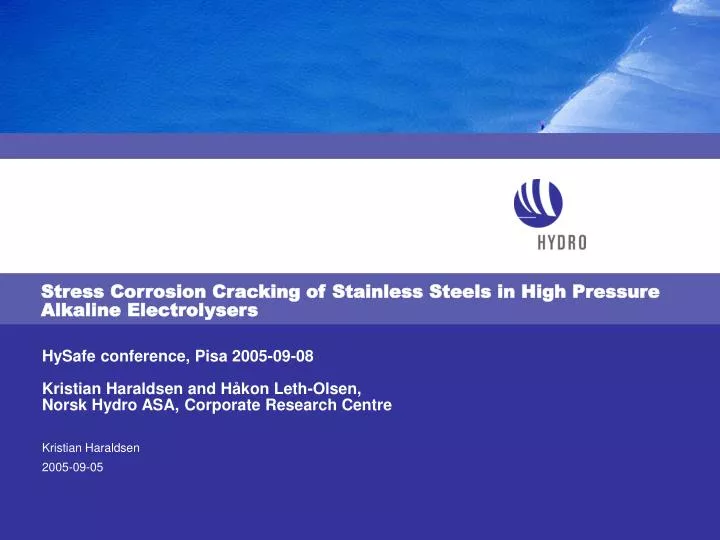 stress corrosion cracking of stainless steels in high pressure alkaline electrolysers
