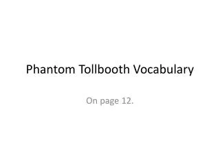 Phantom Tollbooth Vocabulary