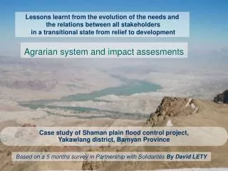 Case study of Shaman plain flood control project, Yakawlang district, Bamyan Province