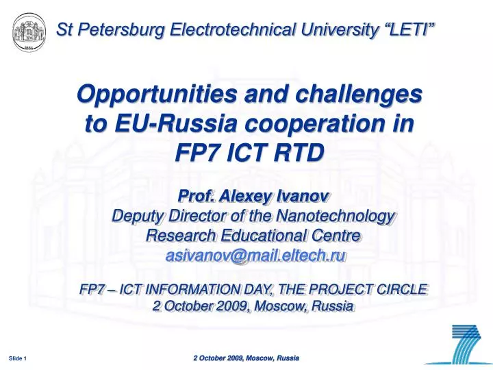 opportunities and challenges to eu russia cooperation in fp7 ict rtd