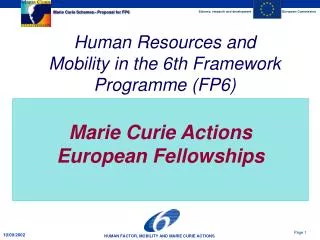 Marie Curie Actions European Fellowships