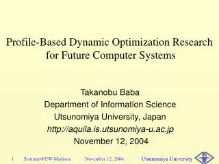 Profile-Based Dynamic Optimization Research for Future Computer Systems