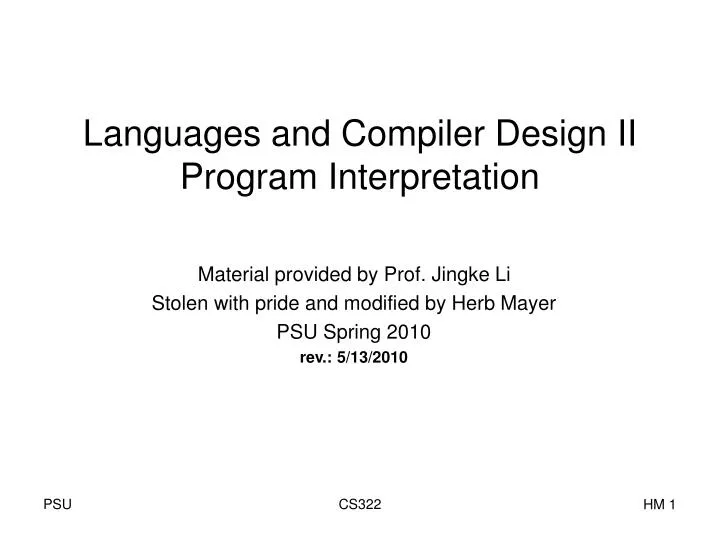 languages and compiler design ii program interpretation