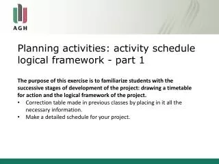 Planning activities: activity schedule logical framework - part 1