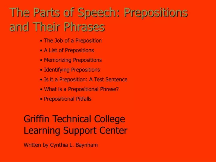 the parts of speech prepositions and their phrases