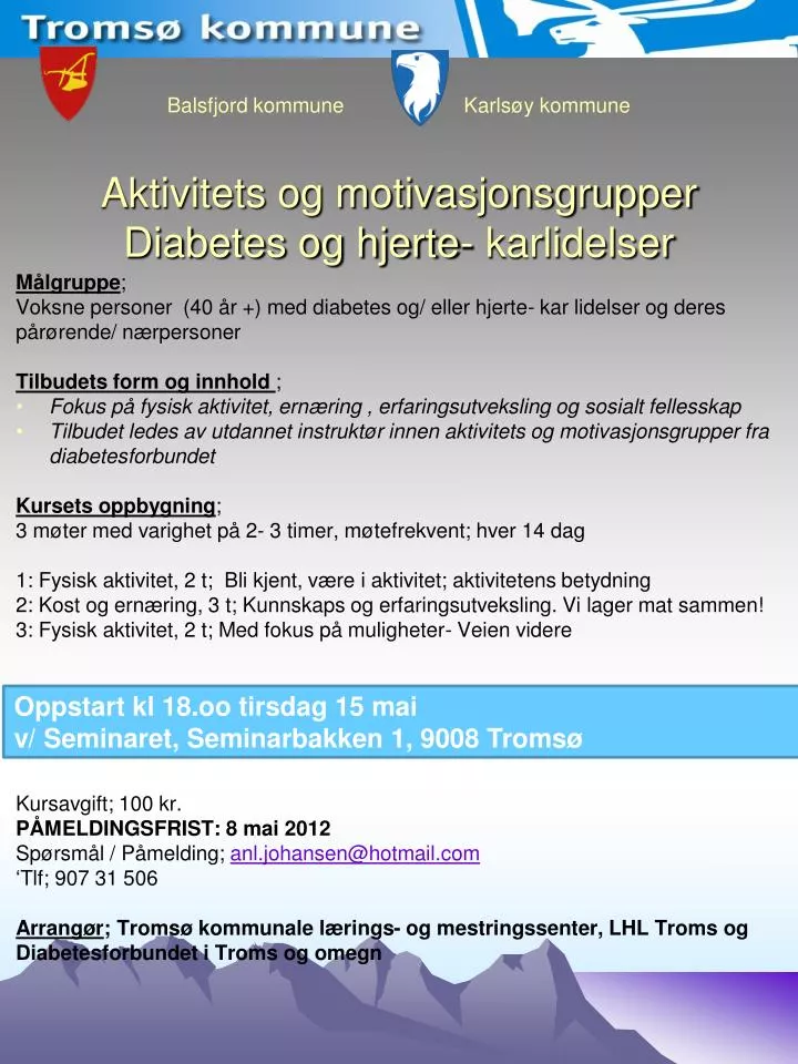 balsfjord kommune karls y kommune aktivitets og motivasjonsgrupper diabetes og hjerte karlidelser