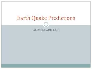 Earth Quake Predictions