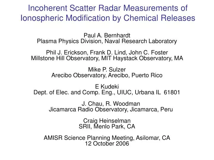 incoherent scatter radar measurements of ionospheric modification by chemical releases